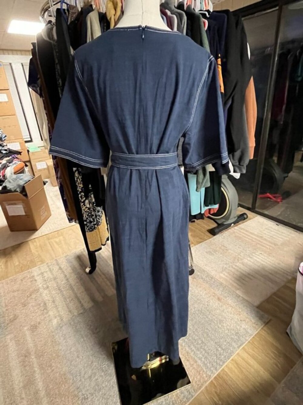 Petal & Pup Kade Midi Dress Blue Cotton Tie Waist Pockets US M - Picture 4 of 11
